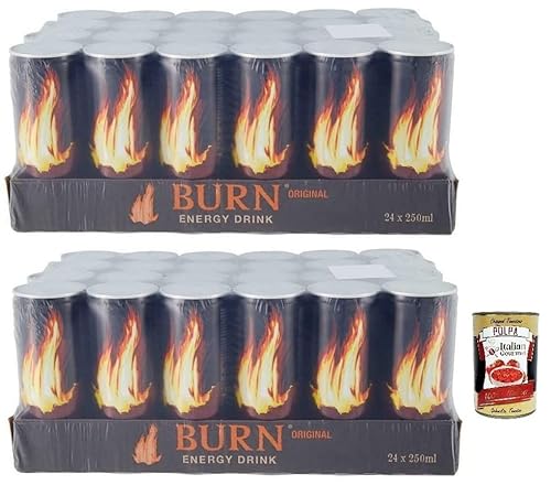 48x Burn Energy Drink Original,Energiegetränk mit zugesetzter Kohlensäure, enthält Taurin, Koffein, Guarana und B-Vitamine 250ml Einwegdose + Italian Gourmet Polpa di Pomodoro 400g Dose von Italian Gourmet E.R.