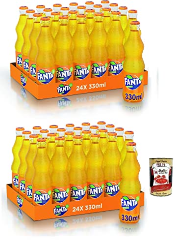 48x Fanta Aranciata Erfrischendes Getränk,Kohlensäurehaltiges Getränk mit Orangensaft,Einweg-Glasflasche 33cl + Italian Gourmet Polpa di Pomodoro 400g Dose von Italian Gourmet E.R.