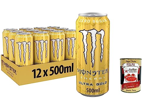 48x Monster Energy Ultra Gold - koffeinhaltiger Energy Drink mit fruchtigem Ananas-Geschmack - ohne Zucker und ohne Kalorien 500ml + Italian Gourmet polpa 400g von Italian Gourmet E.R.