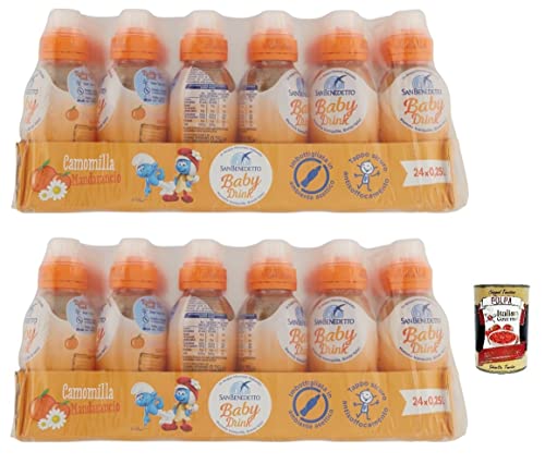 48x San Benedetto Baby Camomilla Mandarancio,Kamille mit Mandarine Geschmack,Kohlensäurefreies Getränk in Natürlichem Mineralwasser Pull-Push, 25cl + Italian Gourmet Polpa di Pomodoro 400g Dose von Italian Gourmet E.R.