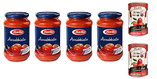 4x Barilla Sugo Pronto Arrabbiata Fertige Soße Italienische Tomate 400g + Italian Gourmet 100% italienische geschälte Tomaten dosen 2x 400g von Italian Gourmet E.R.
