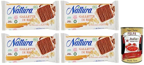 4x Náttúra, Bio-Reiskuchen mit Milchschokolade überzogen, leckerer und gesunder Snack, tolle Ballaststoffquelle, glutenfrei, 90-g-Packung + Italian Gourmet Polpa di Pomodoro 400g Dose von Italian Gourmet E.R.