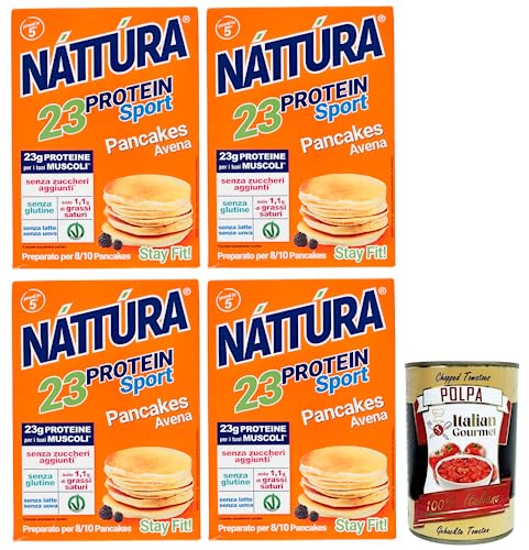 4x Náttúra Protein Sport Pancake Avena,Protein Mischung aus Hafer für Pfannkuchen,Glutenfrei, frei von Milch und Eiern, frei von Palmöl, 23% Protein,200g + Italian Gourmet Polpa di Pomodoro 400g Dose von Italian Gourmet E.R.