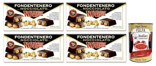 4x Novi Fondentenero Nocciolato,Extrem Bittere Dunkle Schokolade mit Ganzen Haselnüssen,72% Kakao,130g + Italian Gourmet Polpa di Pomodoro 400g Dose von Italian Gourmet E.R.