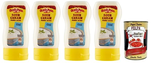 4x Old el Paso Panna Acida,Sauerrahm Sour Cream Sauce Würzsauce,für Aperitifs mit Mexikanischem Geschmack 230g Squeeze + Italian Gourmet Polpa di Pomodoro 400g Dose 4x Old el Paso Panna Acida,Sauerrahm Sour Cream Sauce Würzsauce,für Aperitifs mit Mexikanischem Geschmack 230g Squeeze + Italian Gourmet Polpa di Pomodoro 400g Dose von Italian Gourmet E.R.