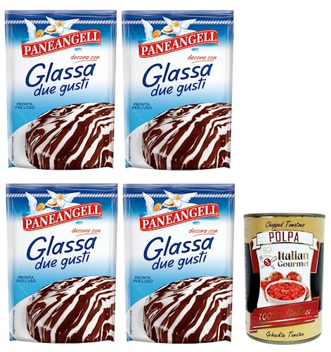 4x Paneangeli Glassa due gusti,Glasur für Kuchen, fettarme Kakaoglasur, Glasur mit weißem Schokoladengeschmack,125g Beutel + Italian Gourmet Polpa di Pomodoro 400g Dose 4x Paneangeli Glassa due gusti,Glasur für Kuchen, fettarme Kakaoglasur, Glasur mit weißem Schokoladengeschmack,125g Beutel + Italian Gourmet Polpa di Pomodoro 400g Dose von Italian Gourmet E.R.