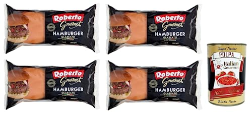 4x Roberto Gourmet Hamburger Glassato Brot mit Glasur,Packung mit 300g, Jede Packung enthält 4 Hamburger Buns + Italian Gourmet Polpa di Pomodoro 400g Dose 4x Roberto Gourmet Hamburger Glassato Brot mit Glasur,Packung mit 300g, Jede Packung enthält 4 Hamburger Buns + Italian Gourmet Polpa di Pomodoro 400g Dose von Italian Gourmet E.R.