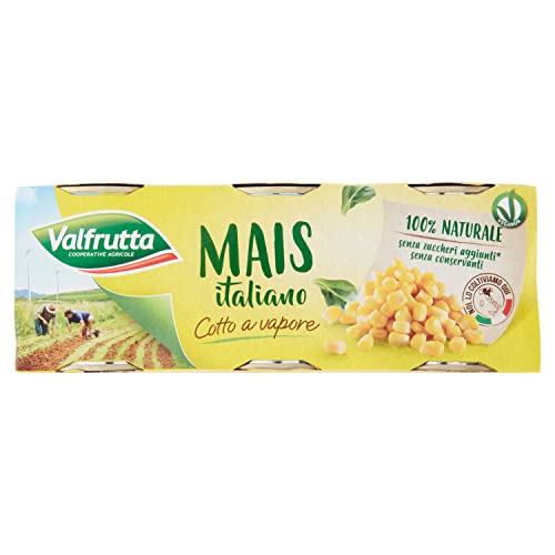 4x Valfrutta Mais Dolce Italiano,Weicher und Natürlich süßer Italienischer Gedämpfter Mais,Dosen 3x160g + Italian Gourmet Polpa di Pomodoro 400g Dose von Valfrutta