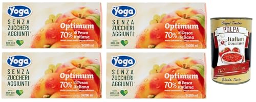 4x Yoga Succhi di Frutta Optimum Pesca,Pfirsich Fruchtsäfte,Ohne Zuckerzusatz, Alkoholfreies Erfrischungsgetränk 3x200ml + Italian Gourmet Polpa di Pomodoro 400g Dose von Italian Gourmet E.R.