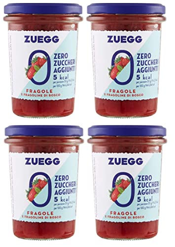 4x Zuegg Fragole e Fragoline di Bosco Erdbeeren und Walderdbeeren Marmelade Jam Ohne Zuckerzusatz,Frei von Konservierungsstoffen 220g Glas + Italian Gourmet Polpa di Pomodoro 400g Dose von Italian Gourmet E.R.