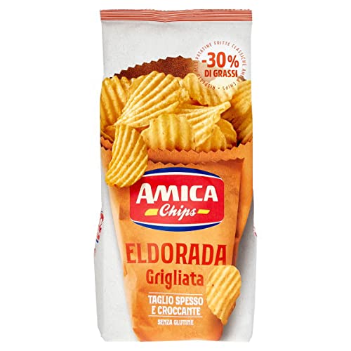 5x Amica Chips Eldorada Grigliata Salzige Kartoffelchips mit gewelltem Schnitt 130g glutenfreie knusprige Kartoffel chips von Italian Gourmet E.R.