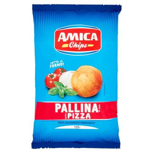 5x Amica Chips Pallina Pizza Mais-Snacks mit Pizzageschmack Salziger Snack 125g Beutel von Italian Gourmet E.R.