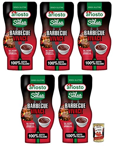 5x Ariosto Salsa Barbecue Vivace,BBQ-Sauce, glutenfrei,mit einem würzigen und rauchigen Geschmack,100% italienischer Tomaten,315-g-Squeeze Flasche + Italian Gourmet Polpa di Pomodoro 400g Dose von Italian Gourmet E.R.