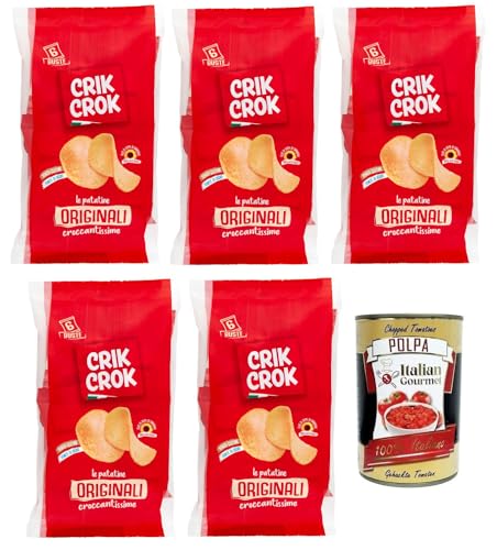 5x Crik Crok Le Patatine Originali,Kartoffelchips Glutenfrei,Gesalzen Snack,150g Packung,Jede Packung enthält 6 Beutel à 25g + Italian Gourmet Polpa di Pomodoro 400g Dose 5x Crik Crok Le Patatine Originali,Kartoffelchips Glutenfrei,Gesalzen Snack,150g Packung,Jede Packung enthält 6 Beutel à 25g + Italian Gourmet Polpa di Pomodoro 400g Dose von Italian Gourmet E.R.