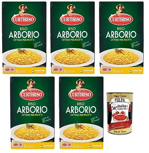 5x Curtiriso Riso Arborio,100% Italienischer Reis,ideal für alle Risottos,15 Minuten,Packung mit 1Kg + Italian Gourmet Polpa di Pomodoro 400g Dose von Italian Gourmet E.R.