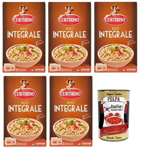 5x Curtiriso Riso Integrale,100% Italienischer Brauner Reis,Kochzeit 10 Minuten,Packung mit 1Kg + Italian Gourmet Polpa di Pomodoro 400g Dose von Italian Gourmet E.R.