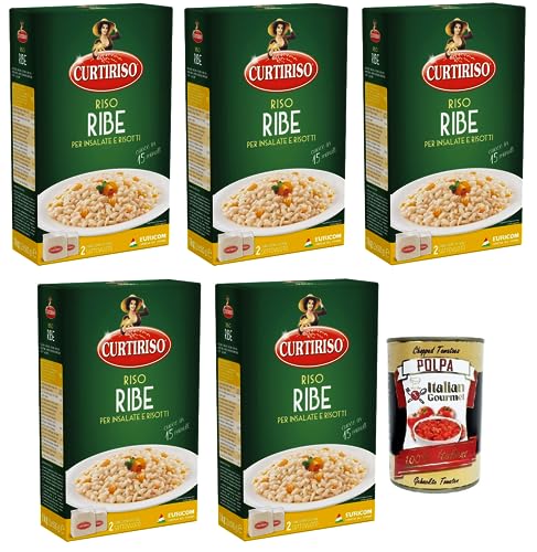 5x Curtiriso Riso Ribe,100% Italienischer Reis,Ideal für Salate und Risottos,15 Minuten,Packung mit 1Kg + Italian Gourmet Polpa di Pomodoro 400g Dose von Italian Gourmet E.R.