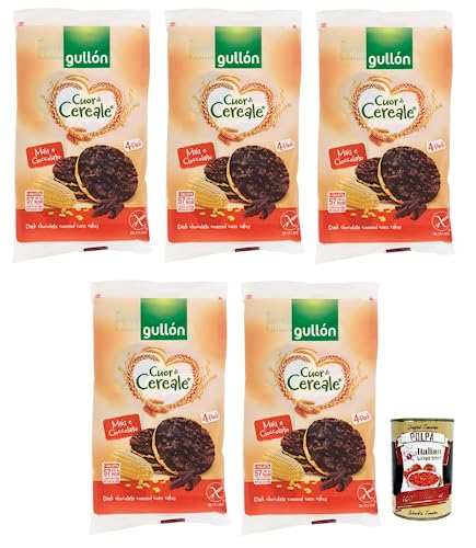 5x Gullón Cuor di Cereale Vollkorn Maiswaffeln,umhüllt von dunkler Schokolade,Glutenfrei,Packung mit 100g + Italian Gourmet Polpa di Pomodoro 400g Dose von Italian Gourmet E.R.