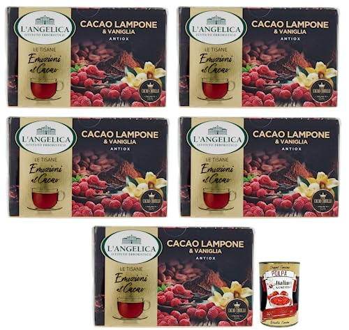 5x L' Angelica Tisana Cacao,Lampone e Vaniglia Kräutertee mit Kakao, Himbeere und Vanille,Packung mit 15 Filtern + Italian Gourmet Polpa di Pomodoro 400g Dose von Italian Gourmet E.R.