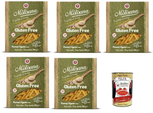 5x La Molisana, Penne Rigate n. 20 Senza glutine, Gluten frei Pasta mit voller Reis, Mais und Quinoa, gluten free, 400 g + Italian Gourmet polpa 400g von Italian Gourmet E.R.