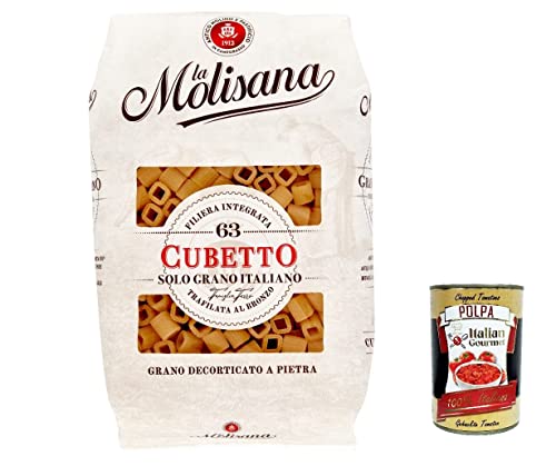 5x La Molisana Cubetto N. 63 Pasta Lenta Lavorazione Teigwaren aus Hartweizengrieß Bronze-Zeichnung 500g + Italian Gourmet Polpa 400g von Italian Gourmet E.R.