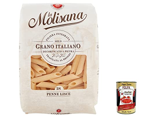5x La Molisana Penne Lisc N. 18 Pasta Lenta Lavorazione Teigwaren aus Hartweizengrieß Bronze-Zeichnung 500g + Italian Gourmet Polpa 400g von Italian Gourmet E.R.