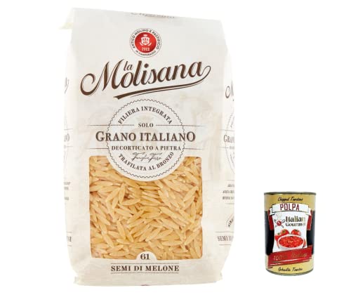 5x La Molisana Semi Di Melone N. 61 Pasta Lenta Lavorazione Teigwaren aus Hartweizengrieß Bronze-Zeichnung 500g + Italian Gourmet Polpa 400g von Italian Gourmet E.R.