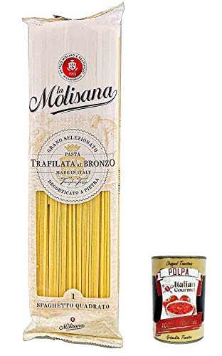 5x La Molisana Spaghetto Quadrato N. 1 Pasta Lenta Lavorazione Teigwaren aus Hartweizengrieß Bronze-Zeichnung 500g + Italian Gourmet Polpa 400g von Italian Gourmet E.R.