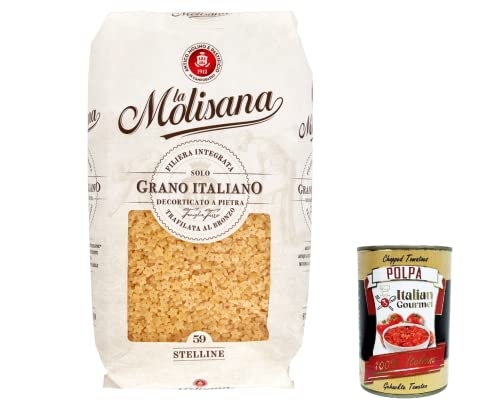 5x La Molisana Stelline N. 59 Pasta Lenta Lavorazione Teigwaren aus Hartweizengrieß Bronze-Zeichnung 500g + Italian Gourmet Polpa 400g von Italian Gourmet E.R.