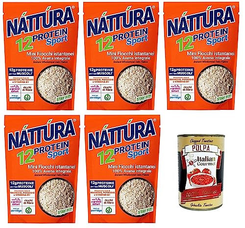 5x Náttúra Protein Sport,Mini-Instant-Haferflocken, 100% Vollkornhafer, ideal für die Zubereitung von Instant-Porridge,350g + Italian Gourmet Polpa di Pomodoro 400g Dose von Italian Gourmet E.R.