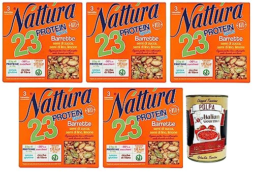 5x Náttúra Protein Sport Proteinriegel Bio-Kürbiskerne, Leinsamen, Zitrone,Packung mit 75g,jede Packung enthält 3 Riegel à 25g + Italian Gourmet Polpa di Pomodoro 400g Dose 5x Náttúra Protein Sport Proteinriegel Bio-Kürbiskerne, Leinsamen, Zitrone,Packung mit 75g,jede Packung enthält 3 Riegel à 25g + Italian Gourmet Polpa di Pomodoro 400g Dose von Italian Gourmet E.R.