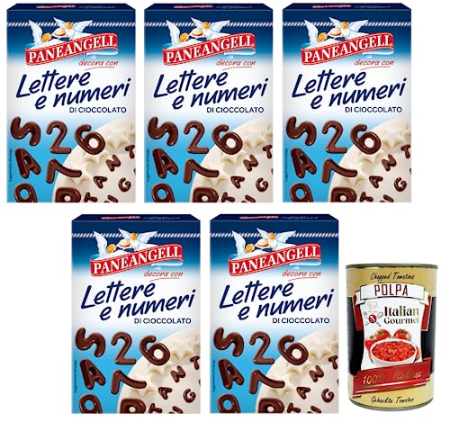 5x Paneangeli Lettere e Numeri di Cioccolato,Buchstaben und Zahlen aus Schokolade zum Dekorieren von Desserts,60g-Packung + Italian Gourmet Polpa di Pomodoro 400g Dose von Italian Gourmet E.R.