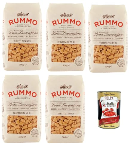 5x Rummo Tubetti Zita N. 31 Hartweizengrieß Pasta Italienische Nudeln 500g Packung + Italian Gourmet Polpa di Pomodoro 400g Dose von Italian Gourmet E.R.