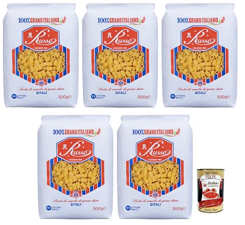 5x Russo Ditali N°11 Hartweizengrieß Pasta,100% Italienischer Weizen,500g-Packung + Italian Gourmet Polpa di Pomodoro 400g Dose von Italian Gourmet E.R.