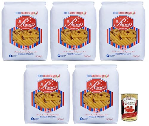 5x Russo Mezzani Tagliati N°33 Hartweizengrieß Pasta,100% Italienischer Weizen,500g-Packung + Italian Gourmet Polpa di Pomodoro 400g Dose von Italian Gourmet E.R.