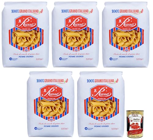 5x Russo Penne Grandi N°32 Hartweizengrieß Pasta,100% Italienischer Weizen,500g-Packung + Italian Gourmet Polpa di Pomodoro 400g Dose von Italian Gourmet E.R.