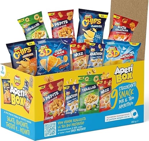 6x APERIBOX 9 - 263 g Schachtel Chips und herzhafte Snacks 9 Stück Geschenkidee 2023 + Italian Gourmet polpa 400g von Italian Gourmet E.R.