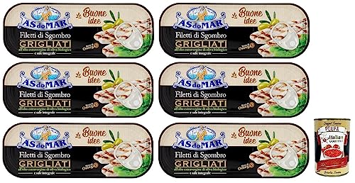 6x AS do MAR Filetti di Sgombro Grigliati,Gegrillte Makrelenfilets in Bio-Olivenöl Extra und Vollsalz,120g Dose + Italian Gourmet Polpa di Pomodoro 400g Dose 6x AS do MAR Filetti di Sgombro Grigliati,Gegrillte Makrelenfilets in Bio-Olivenöl Extra und Vollsalz,120g Dose + Italian Gourmet Polpa di Pomodoro 400g Dose von Italian Gourmet E.R.