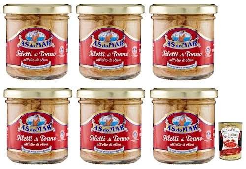 6x AS do MAR Filetti di Tonno all'Olio di Oliva,Thunfischfilets in Olivenöl,150g Glas + Italian Gourmet Polpa di Pomodoro 400g Dose von Italian Gourmet E.R.