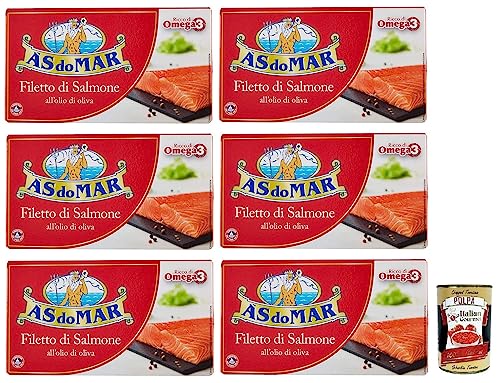 6x AS do MAR Filetto di Salmone all'Olio di Oliva,Lachsfilet in Olivenöl,Reich an Omega 3,Dose 150g + Italian Gourmet Polpa di Pomodoro 400g Dose 6x AS do MAR Filetto di Salmone all'Olio di Oliva,Lachsfilet in Olivenöl,Reich an Omega 3,Dose 150g + Italian Gourmet Polpa di Pomodoro 400g Dose von Italian Gourmet E.R.