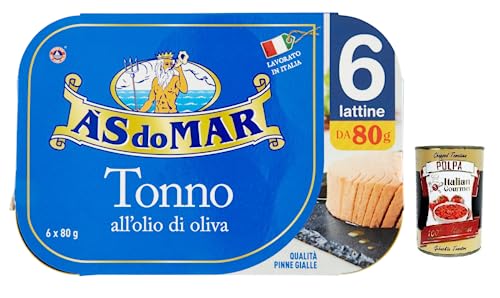6x AS do MAR Tonno all'Olio di Oliva,Thunfisch in Olivenöl,ideal in jedem Rezept,80g Dose + Italian Gourmet Polpa di Pomodoro 400g Dose von Italian Gourmet E.R.