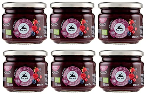 6x Alce Nero Composta di Frutti di Bosco Biologica Bio Kompott von Beeren mit Bio-Erdbeeren, Brombeeren, Heidelbeeren, roten Johannisbeeren und Himbeeren 270g von Italian Gourmet E.R.