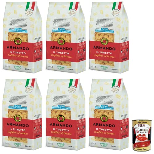 6x Armando Il Tubetto,Bronzegezogene Nudeln,100% Italienische Pasta 500g + Italian Gourmet Polpa di Pomodoro 400g Dose von Italian Gourmet E.R.