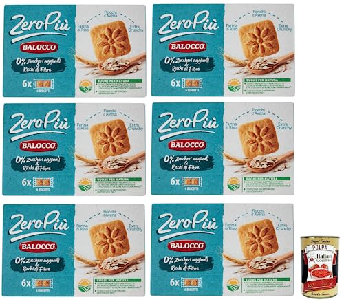 6x Balocco Zero Più Biscotti Ohne Zuckerzusatz,Kekse mit Reismehl, Haferflocken und Extra Crunchy,Packung mit 230g + Italian Gourmet Polpa di Pomodoro 400g Dose von Italian Gourmet E.R.