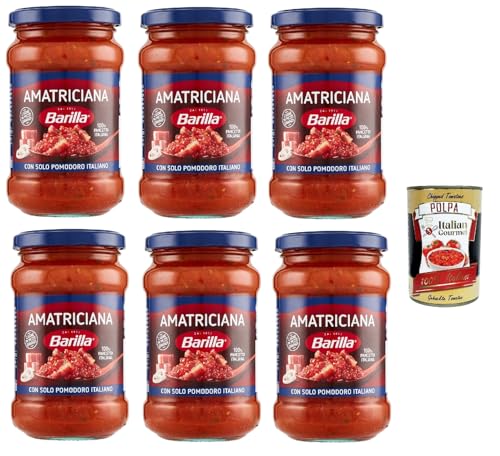 6x Barilla - Amatriciana PastaSauce - Tomatenbereit - hergestellte Sauce mit Speck, Zwiebel und Chilischpfeffer - 300 g + Italian Gourmet polpa 400g 6x Barilla - Amatriciana PastaSauce - Tomatenbereit - hergestellte Sauce mit Speck, Zwiebel und Chilischpfeffer - 300 g + Italian Gourmet polpa 400g von Italian Gourmet E.R.