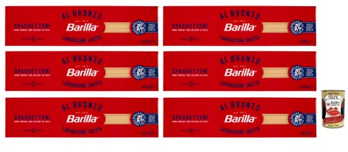 6x Barilla Pasta Al Bronzo Spaghettoni 100% italienischer Weizen,Bronze Zeichnung,Italienische Nudeln,400g + Italian Gourmet Polpa di Pomodoro 400g Dose von Italian Gourmet E.R.