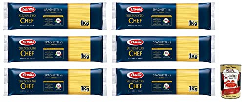6x Barilla Selezione Oro Chef Spaghetti n.5,Hartweizengrieß Pasta,100% italienisches Getreide,Packung mit 1kg + Italian Gourmet Polpa di Pomodoro 400g Dose 6x Barilla Selezione Oro Chef Spaghetti n.5,Hartweizengrieß Pasta,100% italienisches Getreide,Packung mit 1kg + Italian Gourmet Polpa di Pomodoro 400g Dose von Italian Gourmet E.R.