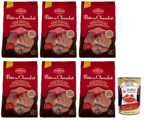 6x Bistefani Pain au Chocolat Natürlich Gesäuertes Backprodukt gefüllt mit Schokoladentropfen,270g Packung, jede Packung enthält 6 Schokoladenbrot ab 45g + Italian Gourmet Polpa di Pomodoro 400g Dose von Italian Gourmet E.R.