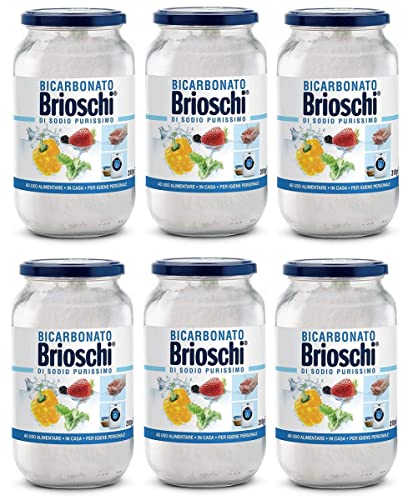 6x Brioschi Bicarbonato di Sodio Purissimo Reines Natriumbicarbonat Optimal zum Kochen, Gären, Waschen, Haut- und Haarpflege Glaspackung von 310g von Italian Gourmet E.R.