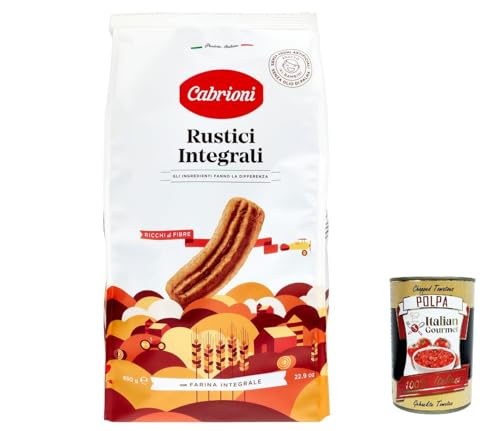 6x Cabrioni Biscotti Rustici integrali, Rustikale Vollkeber Kekse, Vollkornmehl cookie biscuits, 650g + Italian Gourmet polpa 400g von Italian Gourmet E.R.